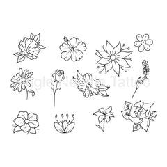 Flowers Themed Hand Poke Flash Sheet & Stencil-SINGLE NEEDLE