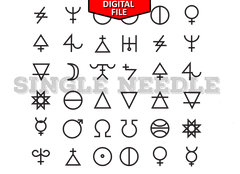 Mini Alchemy Symbols Hand Poke Flash Sheet & Stencil